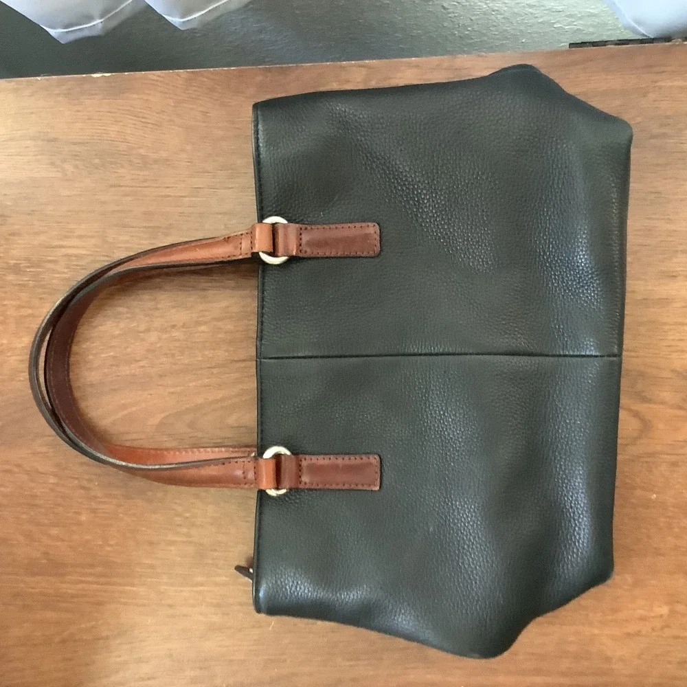 VINTAGE Black Fossil Leather Satchel Brown Top Handle Key‎ Charm Designer Purse